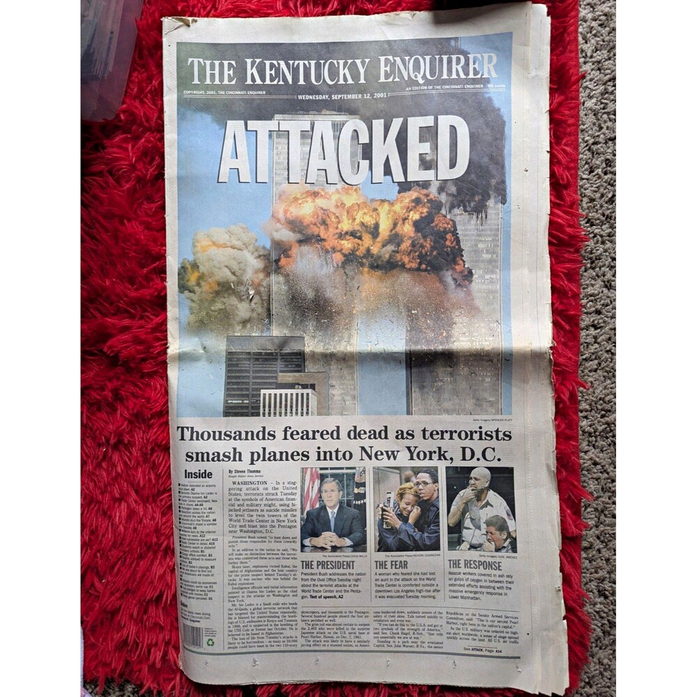 Original Kentucky Enquirer 9/11 Newspaper Sept 12 2001 ATTACKED Historic